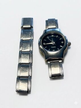 Vintage Quartz Italian Charm Watch + 8 Links - Clean Crystal